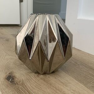 CB2 Faceted Metallic Geometric Obon Vase - Silver